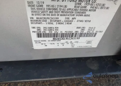 2020 Ford Ecosport Se from USA, damaged, VIN MAJ6S3GL9LC345199